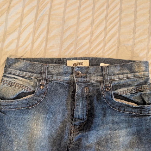 Moschino Men's Straight Jeans in Light Blue with Brown Accents - Picture 4 of 12